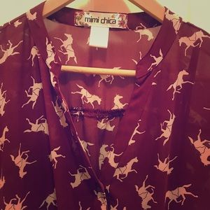 Mimi Chica Maroon horse print sheer dress